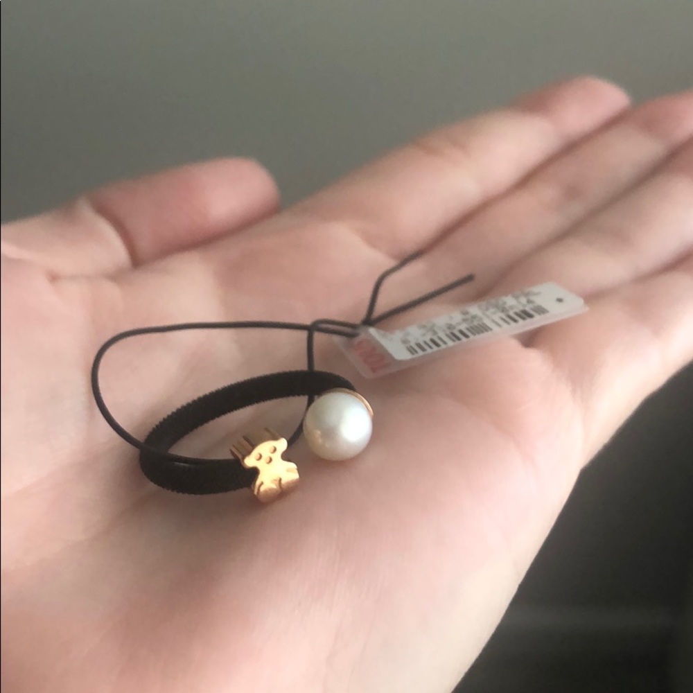 Tous Rose Vermeil Silver Icon Mesh Ring with Pearl